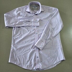 Twillory Performance Fabric Dress Shirt Mens 15.5 32/33 Blue Pink Gingham Check